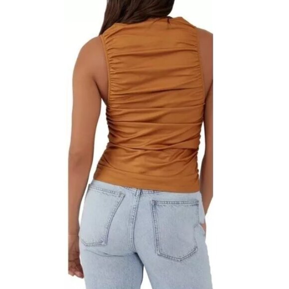 Free People Women's Tank Top Size Extra Small Gold Ride Along Ruched Cowgirl - Picture 2 of 11